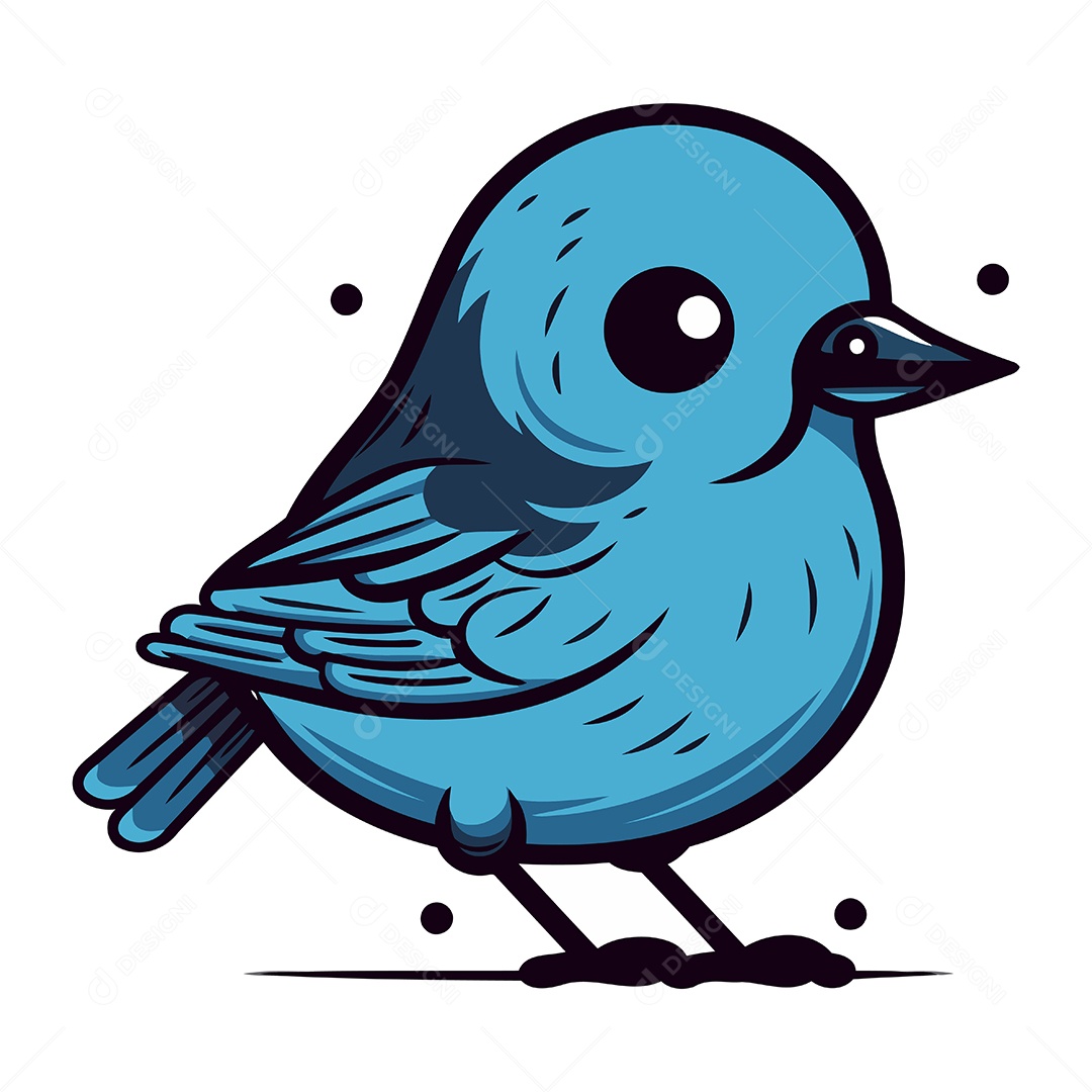 Pássaro Azul Fofo de Desenho Animado Ilustração Vetor EPS