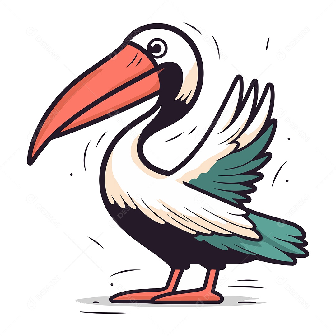 Pelicano de Desenho Animado Ilustração Vetor EPS
