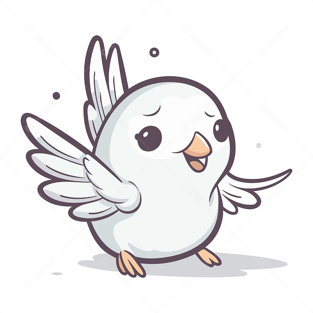 Pomba Branca Fofa de Desenho Animado Ilustração Vetor EPS