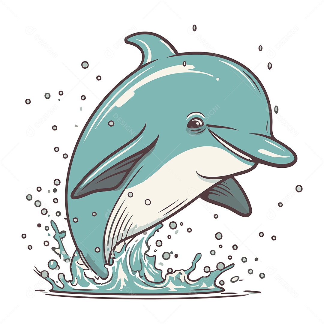 Golfinho Fofo de Desenho Animado Ilustração Vetor EPS