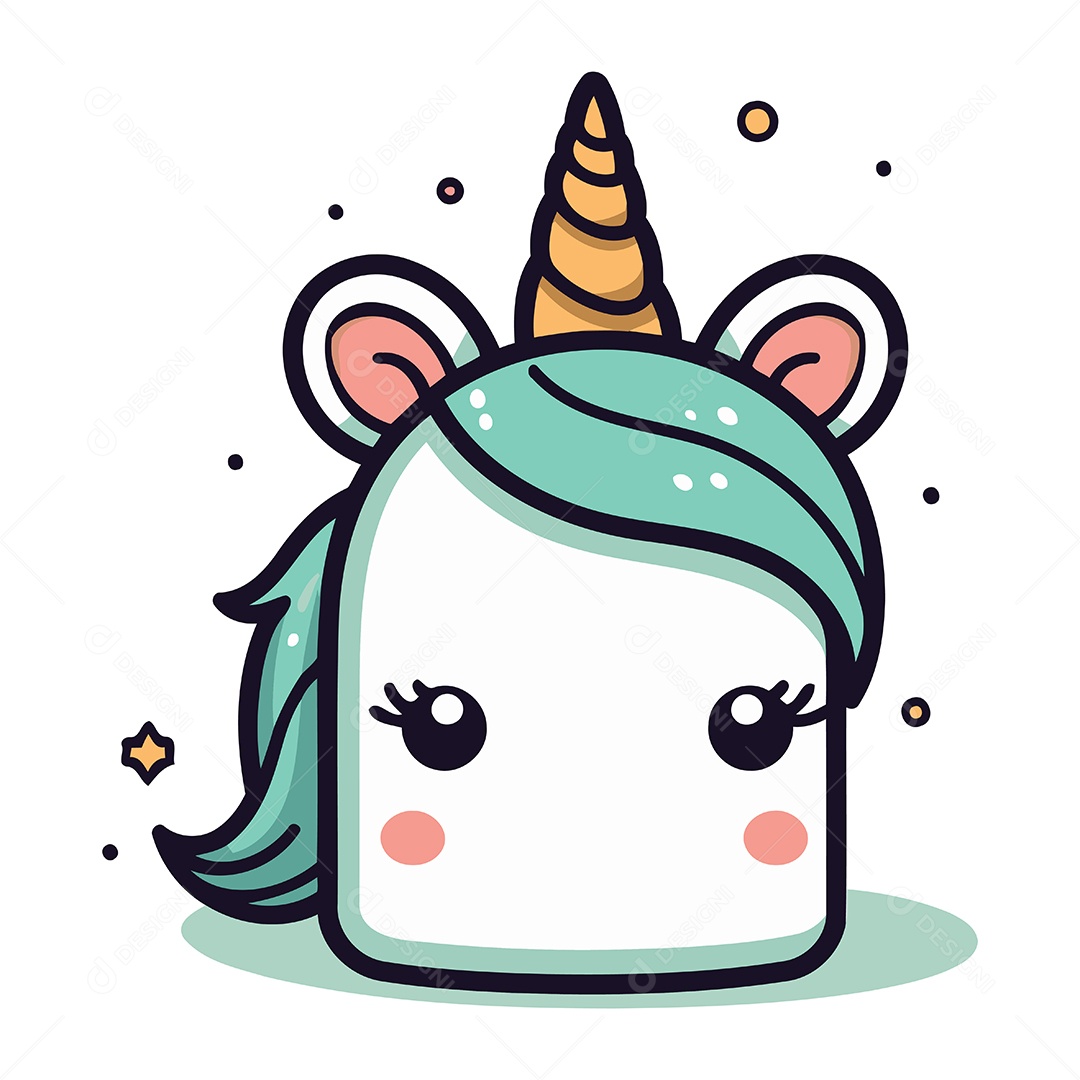 Cabeça de Unicórnio Fofa Ilustração Vetor EPS