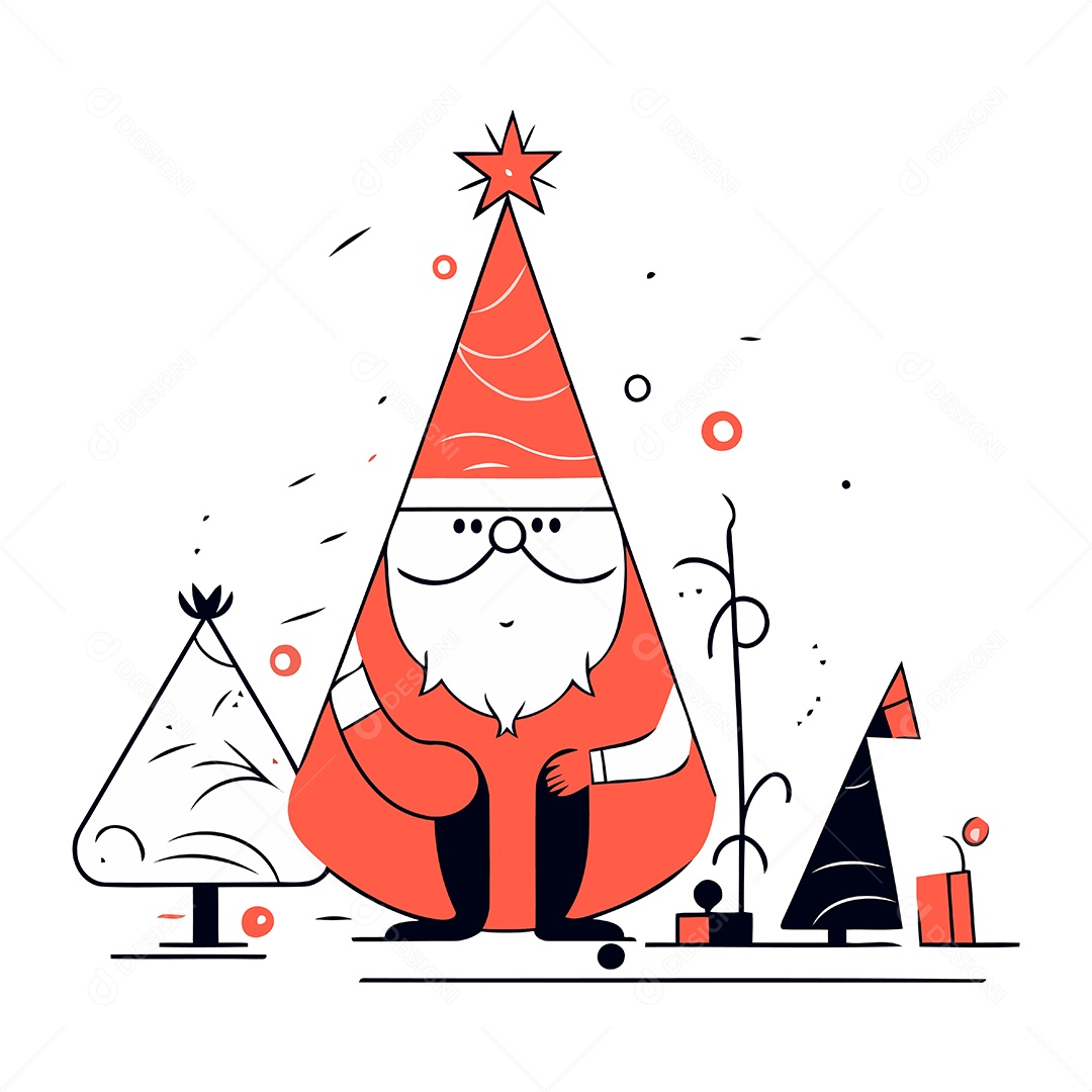 Papai Noel com Árvores de Natal Ilustração Vetor EPS