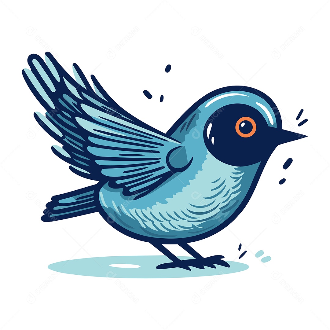 Pássaro Azul Fofo de Desenho Animado Ilustração Vetor EPS
