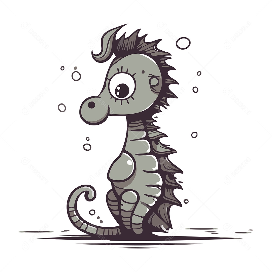 Cavalo Marinho de Desenho Animado Ilustração Vetor EPS