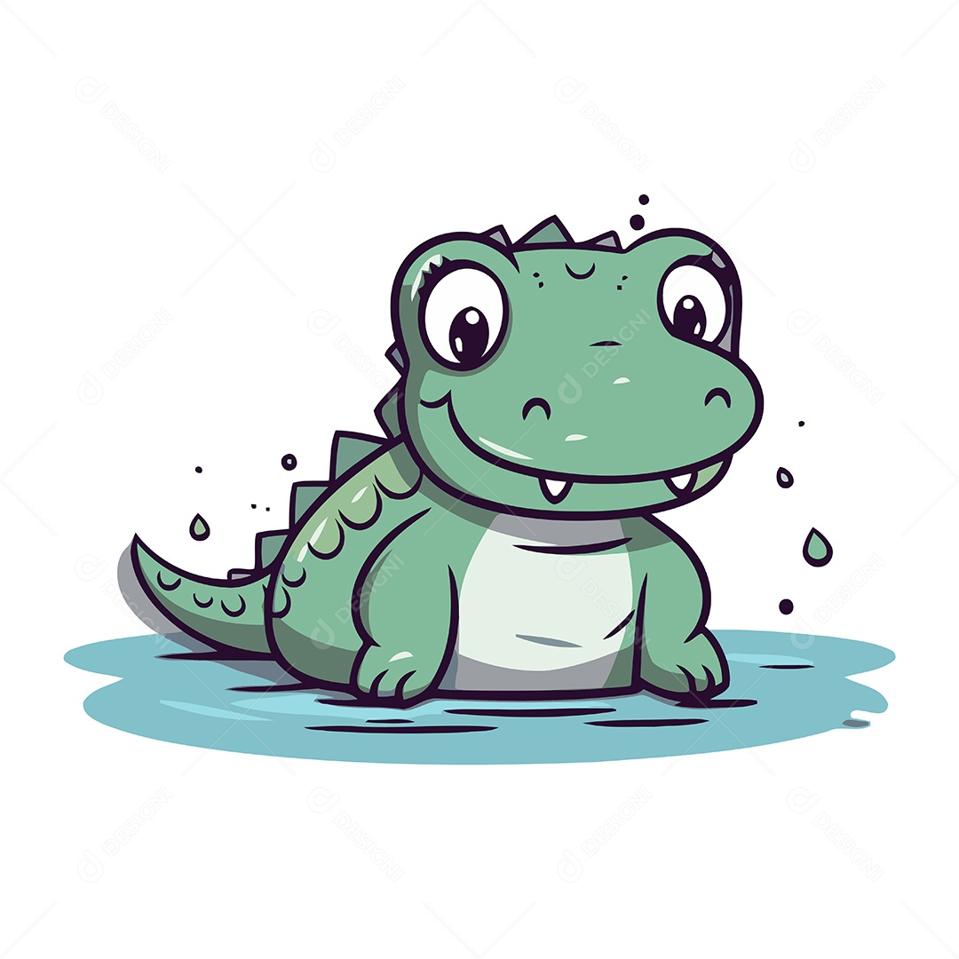 Crocodilo Fofo de Desenho Animado Ilustração Vetor EPS