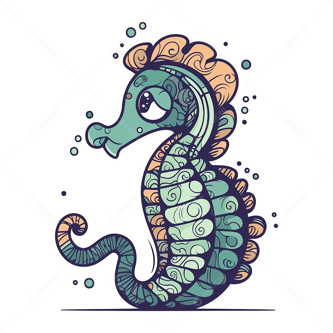 Cavalo Marinho de Desenho Animado Ilustração Vetor EPS