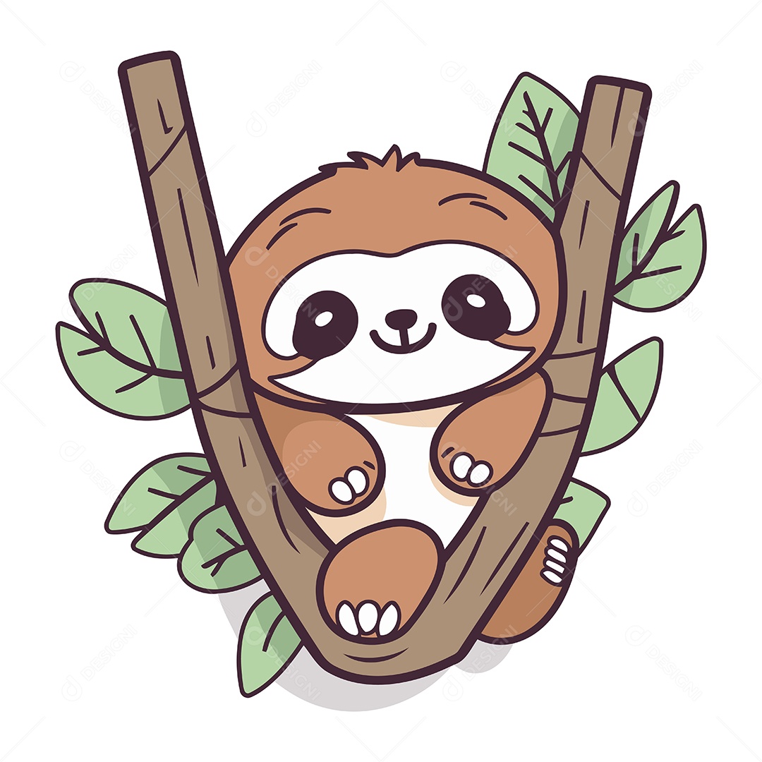 Preguiça Fofa de Desenho Animado Ilustração Vetor EPS