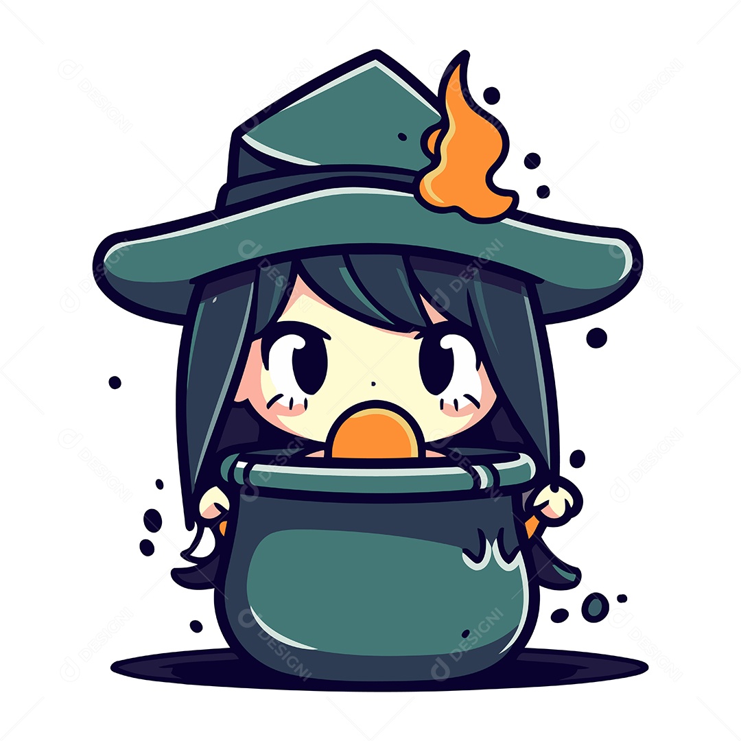 Bruxa Fofa com um Pote de Poção Ilustração Vetor EPS