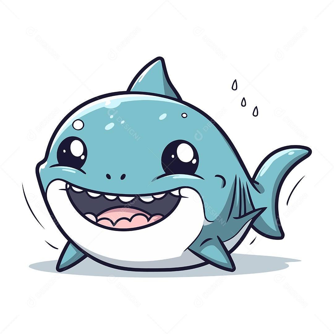 Tubarão Fofo de Desenho Animado Ilustração Vetor EPS