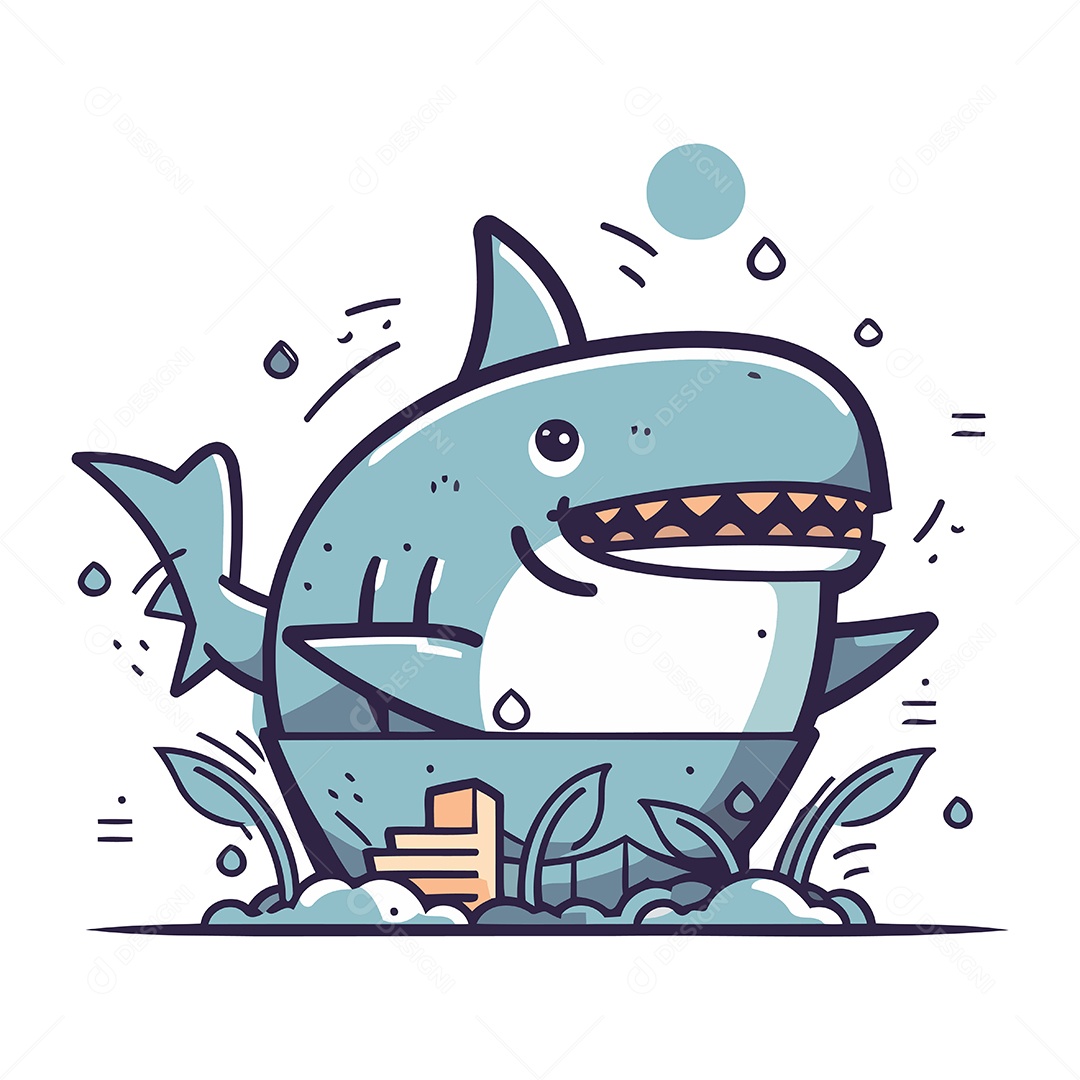 Tubarão Fofo de Desenho Animado Ilustração Vetor EPS