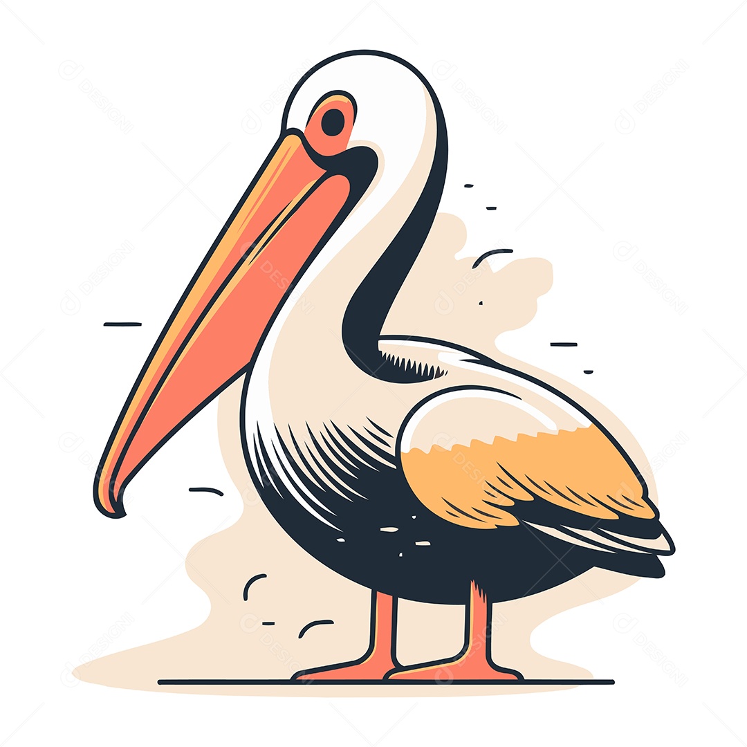 Pelicano de Desenho Animado Ilustração Vetor EPS
