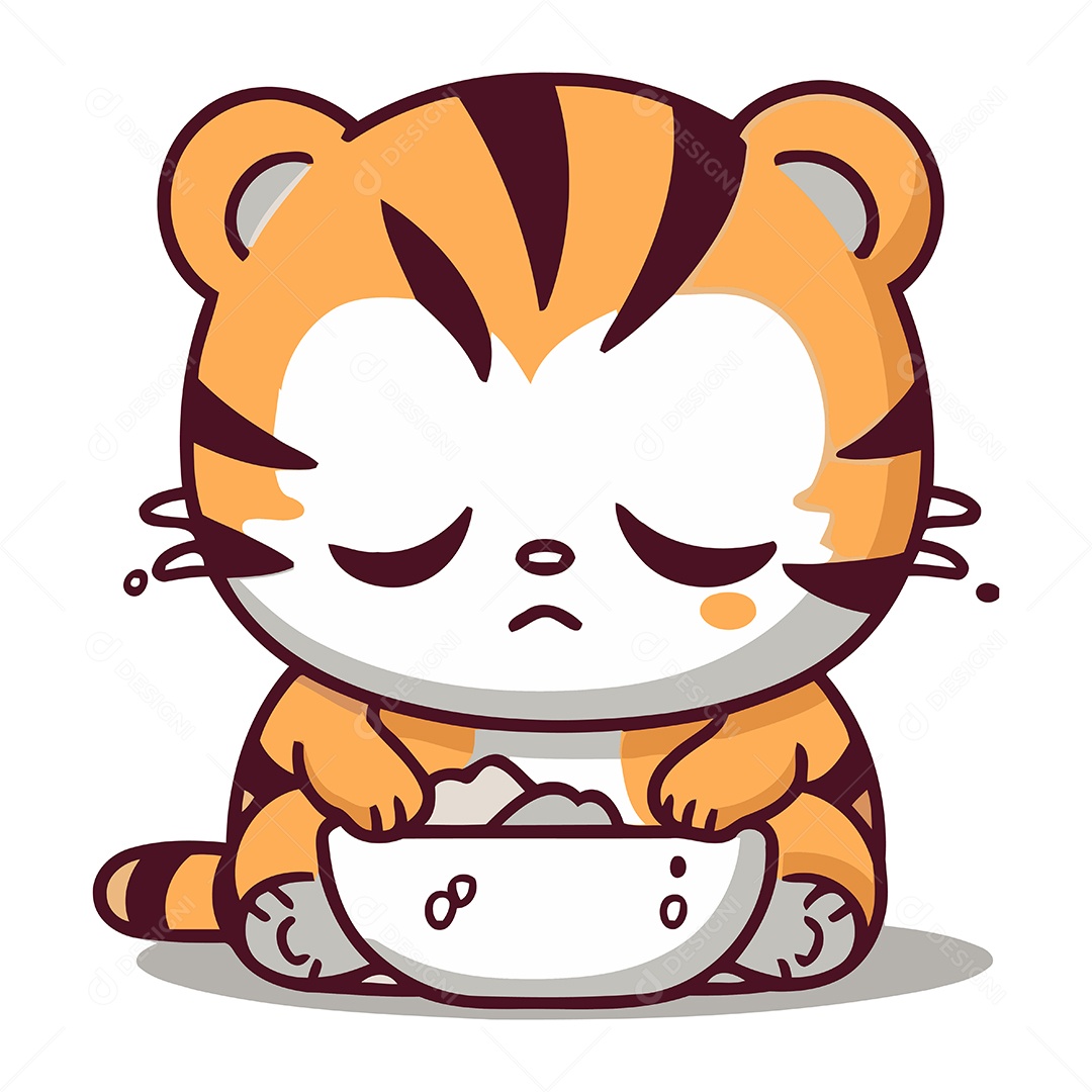 Tigre Cansado com Tigela Ilustração Vetor EPS