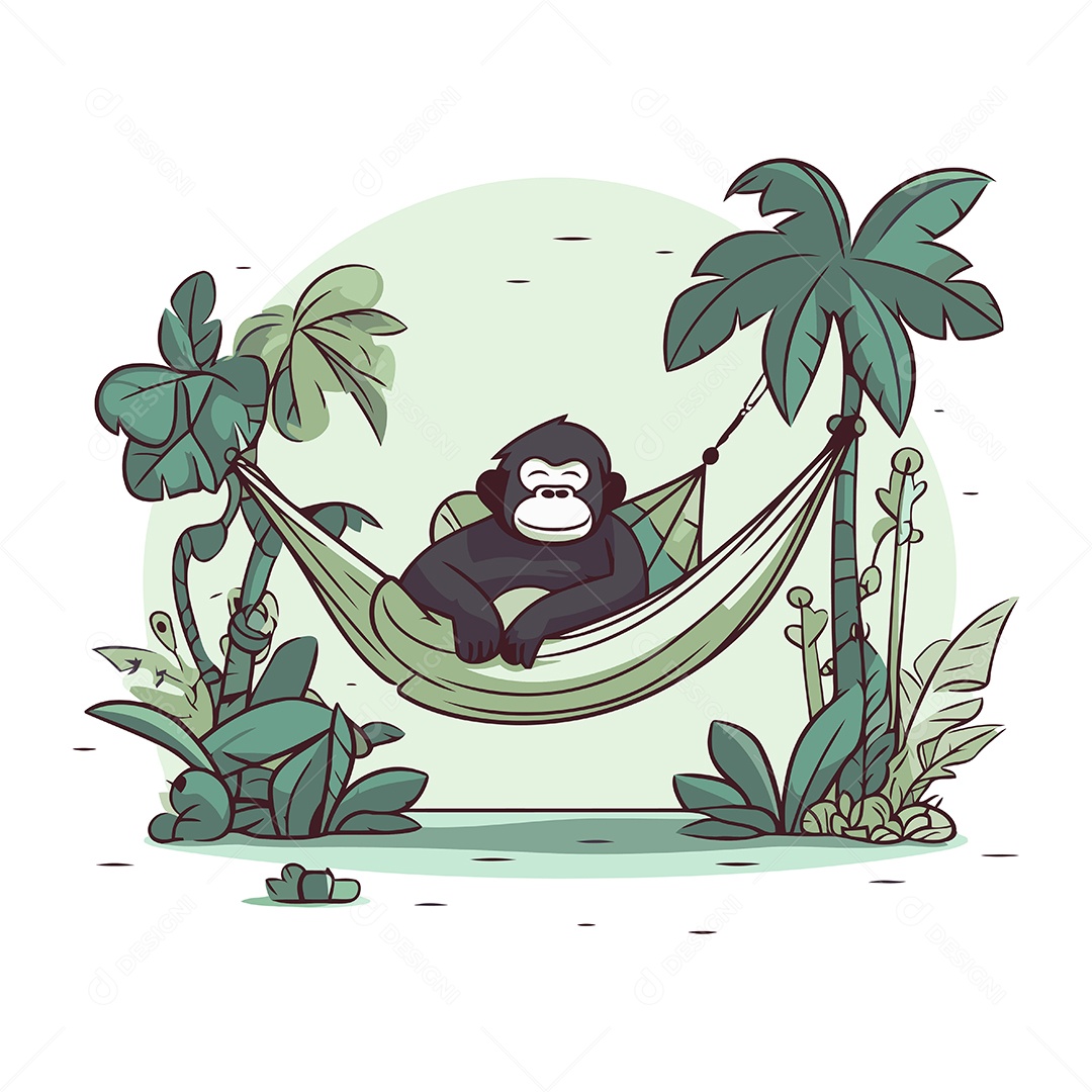 Chimpanzé em uma Rede Ilustração Vetor EPS