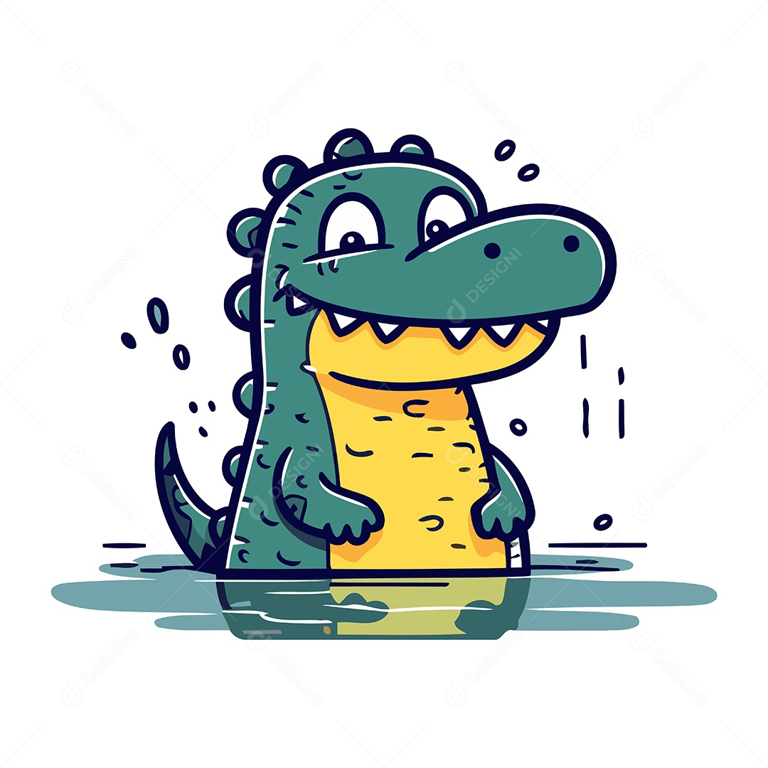 Crocodilo Fofo de Desenho Animado Ilustração Vetor EPS