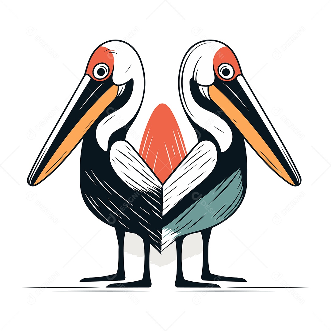 Pelicanos de Desenho Animado Ilustração Vetor EPS