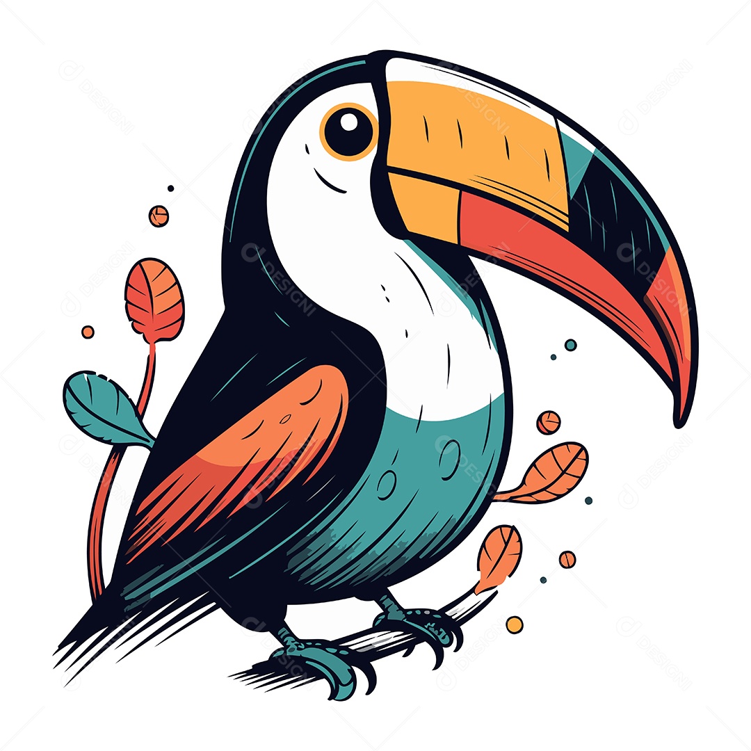 Tucano Fofo de Desenho Animado Ilustração Vetor EPS