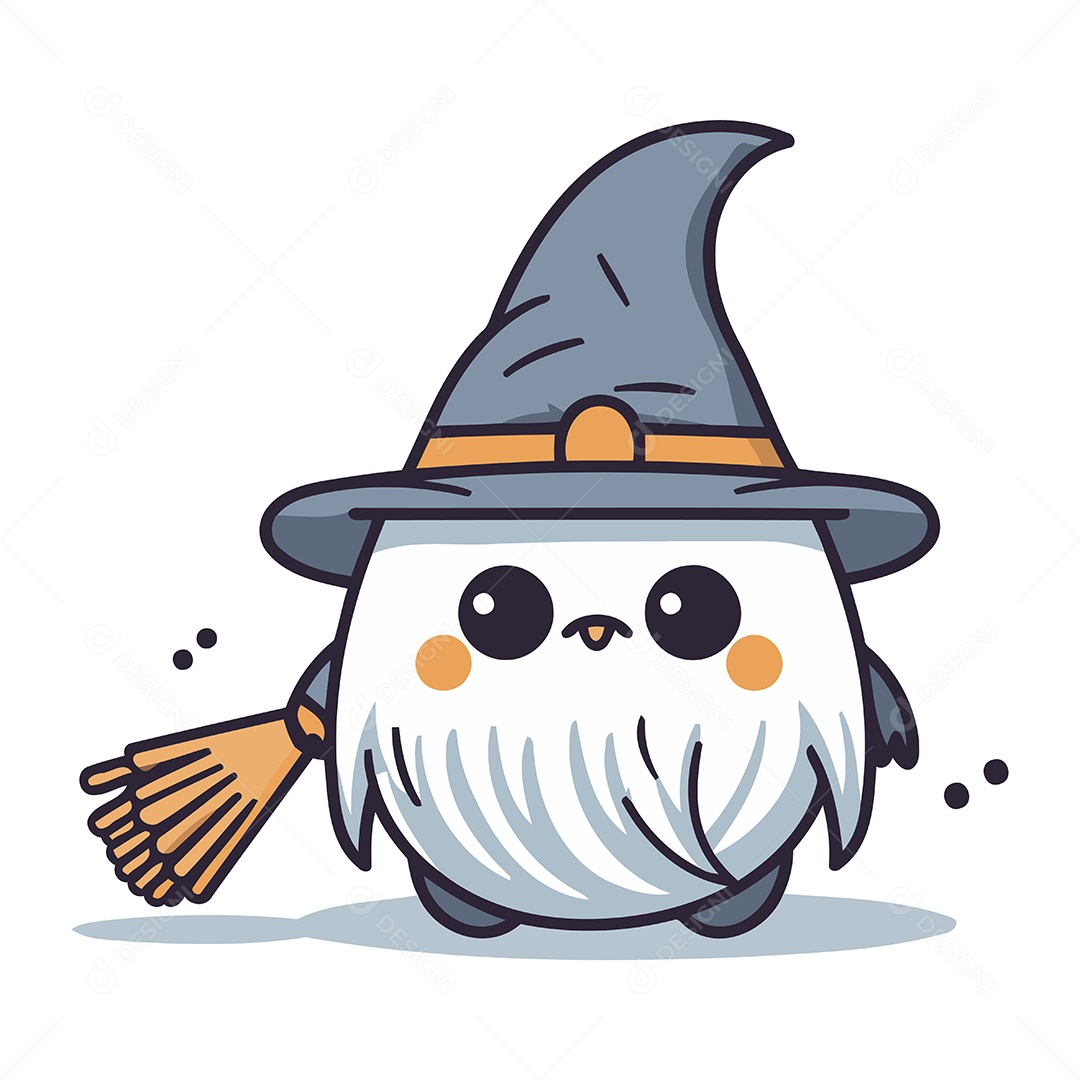 Bruxo com Vassoura Ilustração Vetor EPS