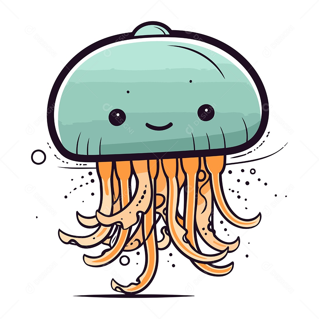 Água Viva Fofa de Desenho Animado Ilustração Vetor EPS