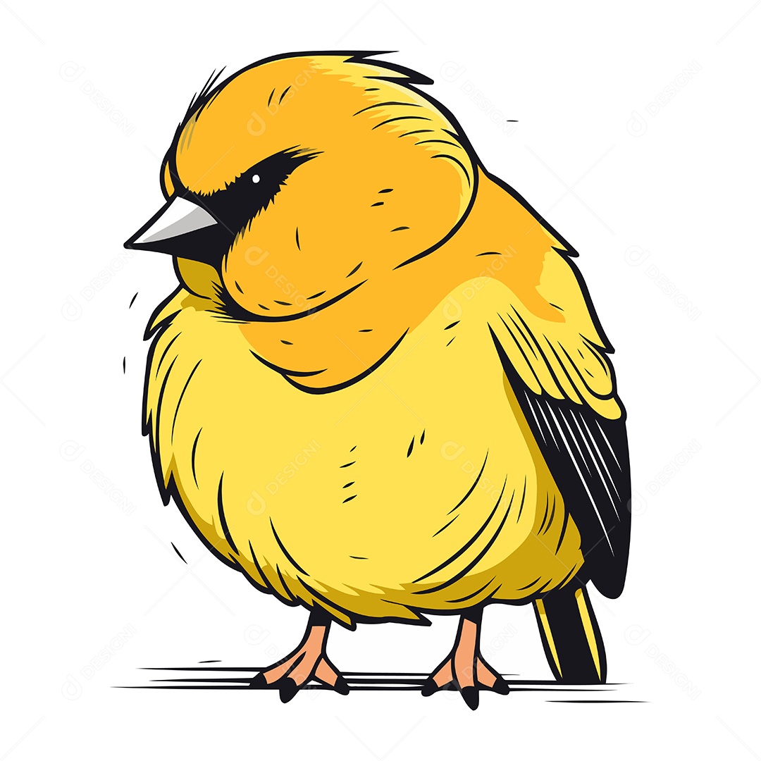 Passarinho Amarelo Fofo Ilustração Vetor EPS