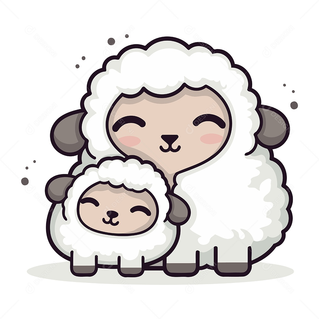 Ovelha Fofa com Filhote Ilustração Vetor EPS