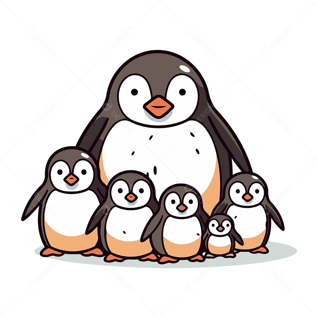 Família de Pinguins Desenho Animado Ilustração Vetor EPS