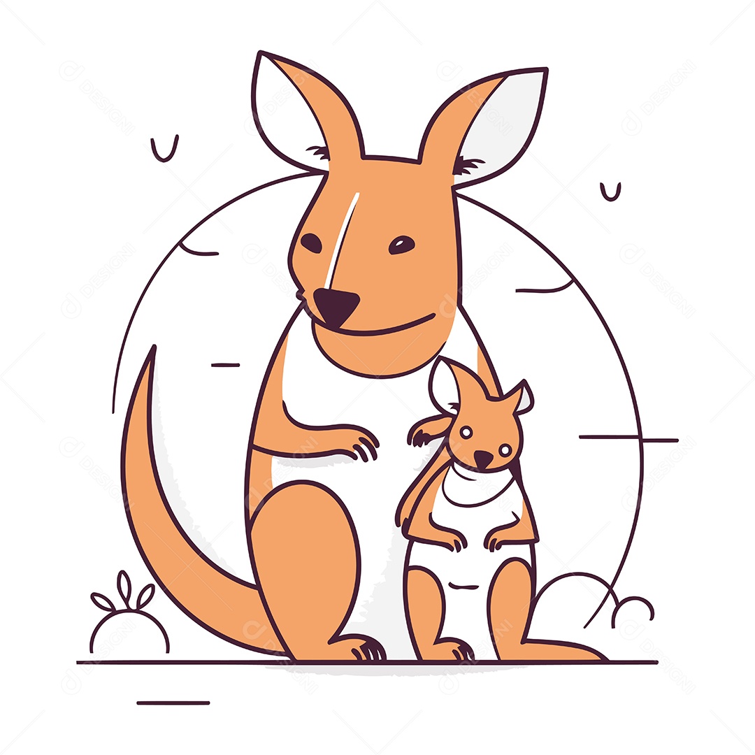 Canguru e Filhote de Desenho Animado Ilustração Vetor EPS