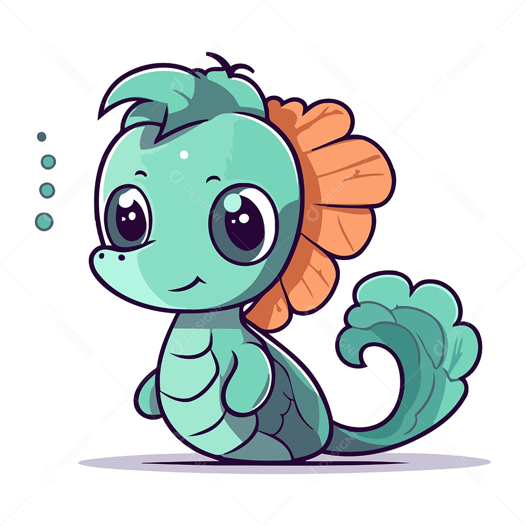 Cavalo Marinho Fofo de Desenho Animado Ilustração Vetor EPS