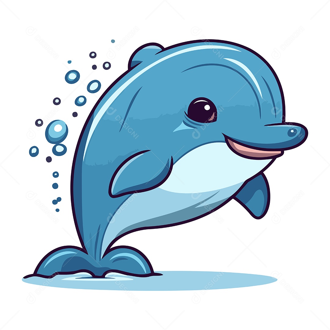 Golfinho Fofo de Desenho Animado Ilustração Vetor EPS