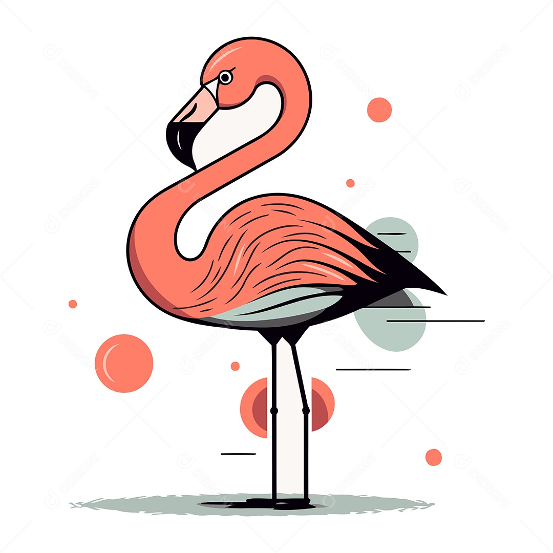 Flamingo Fofo de Desenho Animado Ilustração Vetor EPS