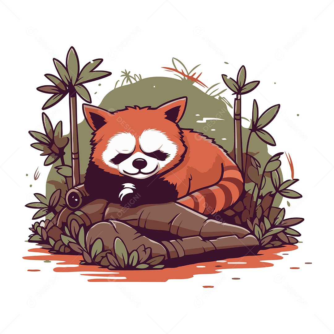Panda Vermelho Fofo de Desenho Animado Ilustração Vetor EPS