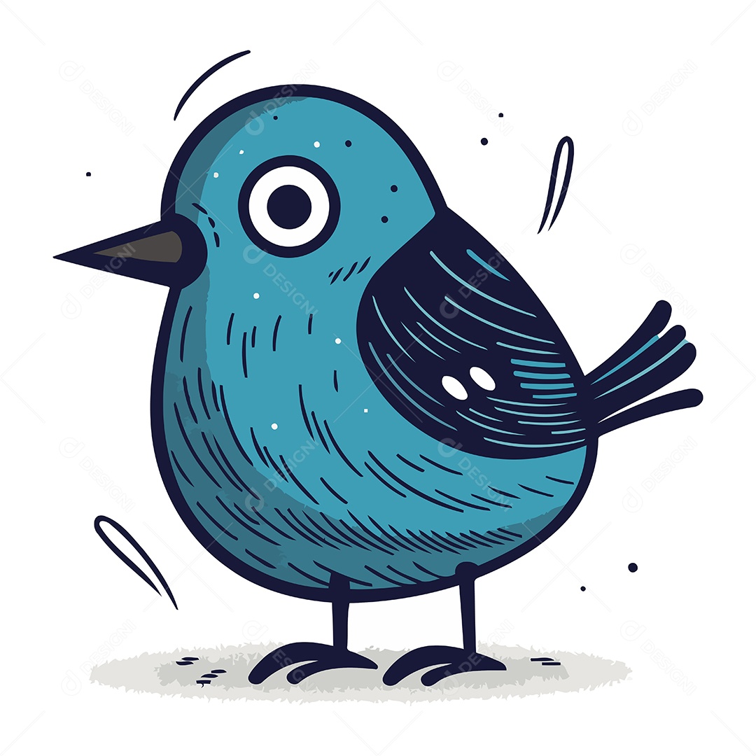 Pássaro Azul Fofo de Desenho Animado Ilustração Vetor EPS