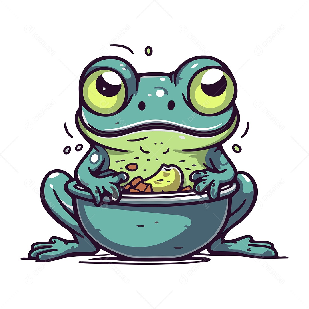 Sapo de Desenho Animado com Tigela Ilustração Vetor EPS