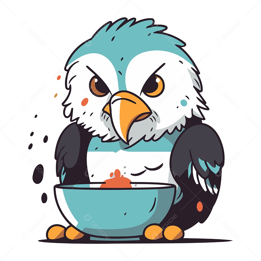 Águia de Desenho Animado com Tigela Ilustração Vetor EPS