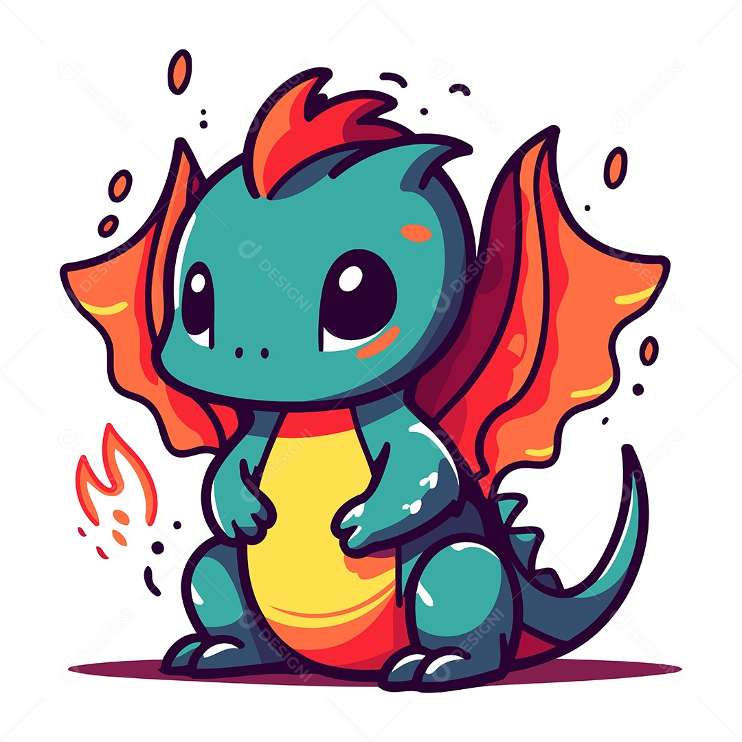 Dragão Fofo de Desenho Animado Ilustração Vetor EPS