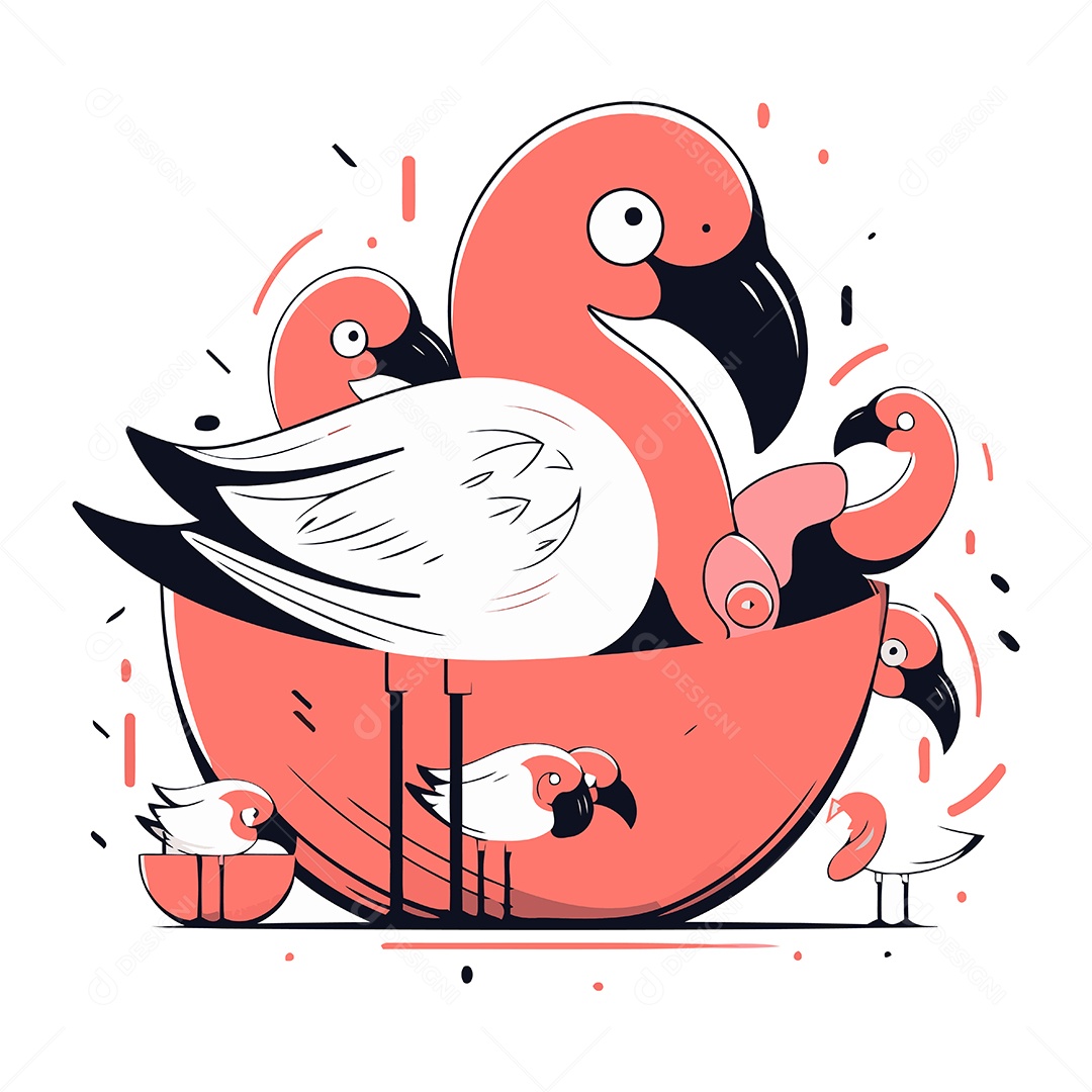 Flamingos em uma Cesta Ilustração Vetor EPS