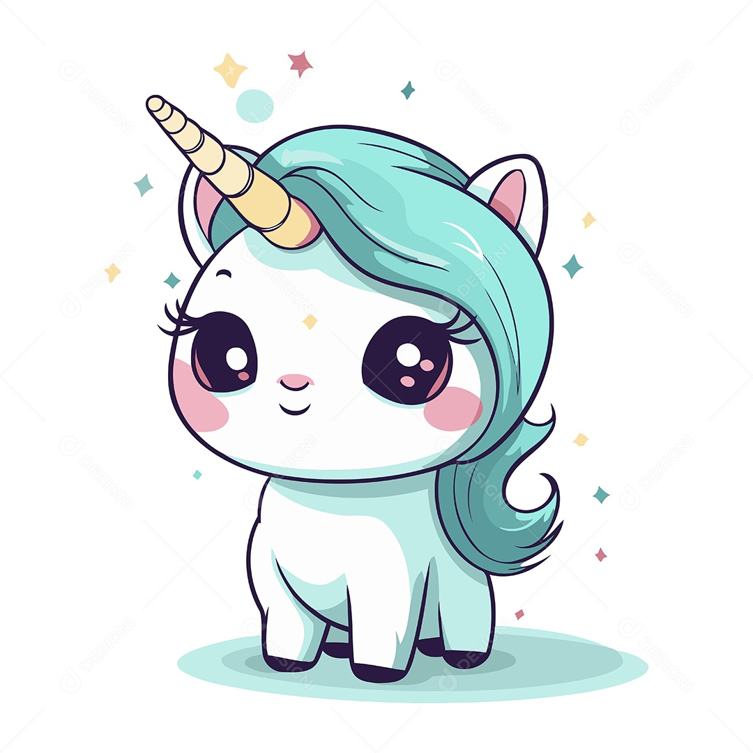 Unicórnio Fofo de Desenho Animado Ilustração Vetor EPS