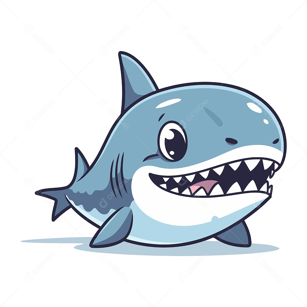 Tubarão Fofo de Desenho Animado Ilustração Vetor EPS