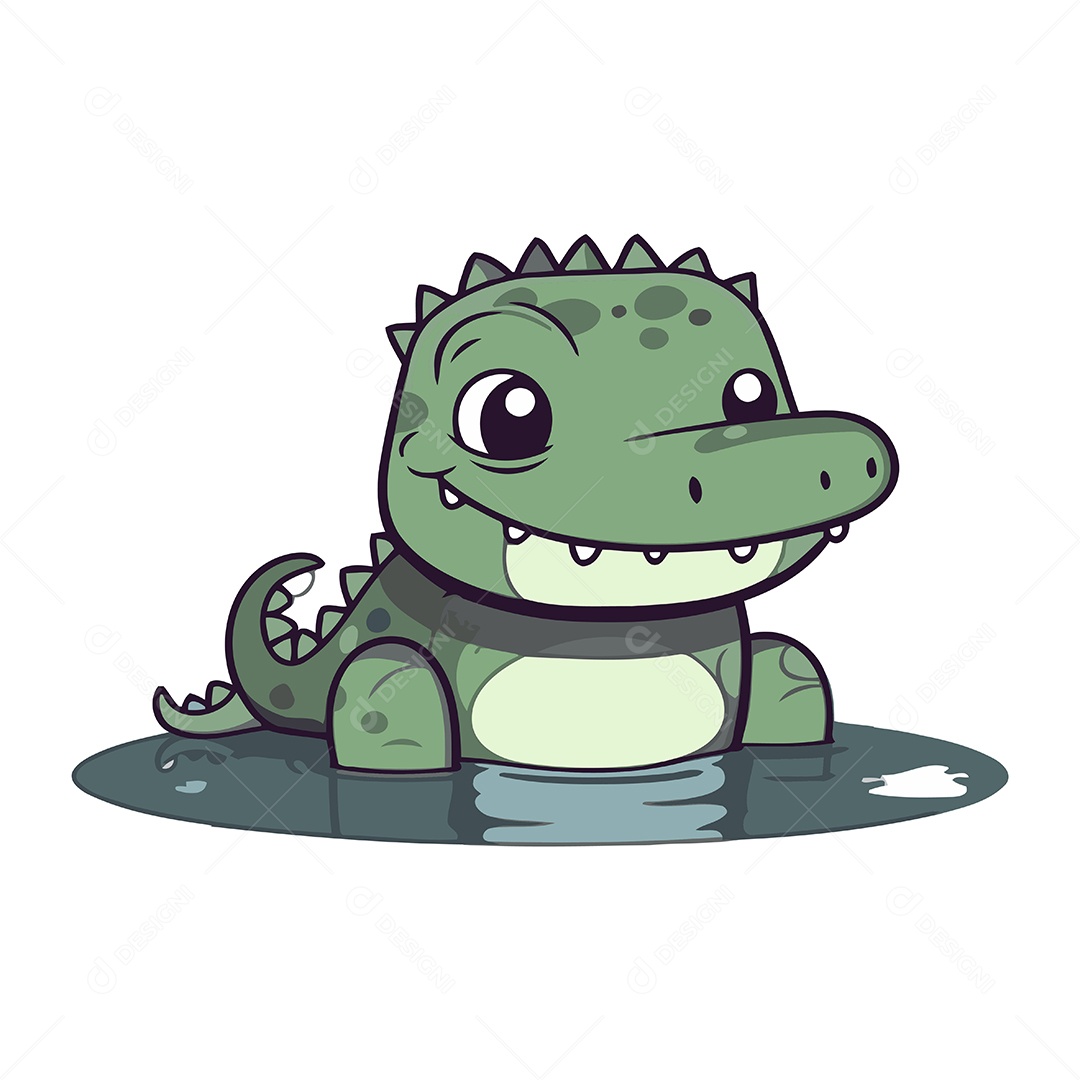 Crocodilo Fofo de Desenho Animado Ilustração Vetor EPS