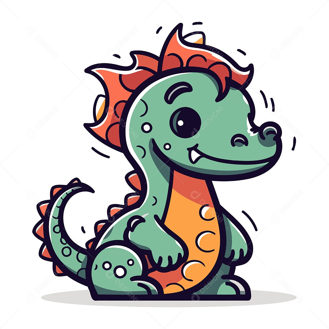 Dinossauro Fofo de Desenho Animado Ilustração Vetor EPS