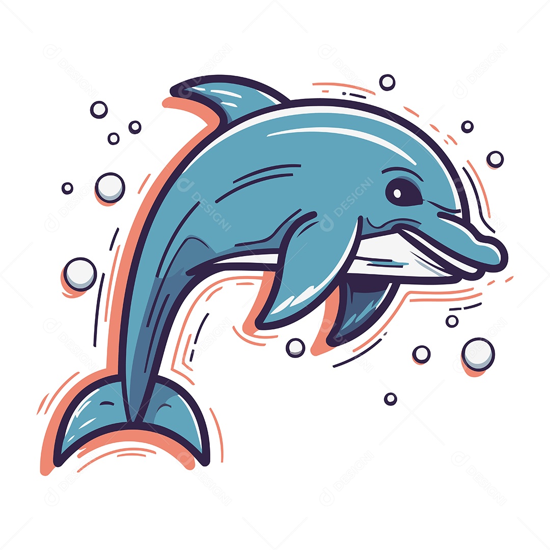 Golfinho Fofo de Desenho Animado Ilustração Vetor EPS