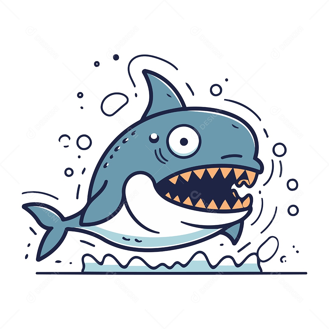 Tubarão de Desenho Animado Ilustração Vetor EPS