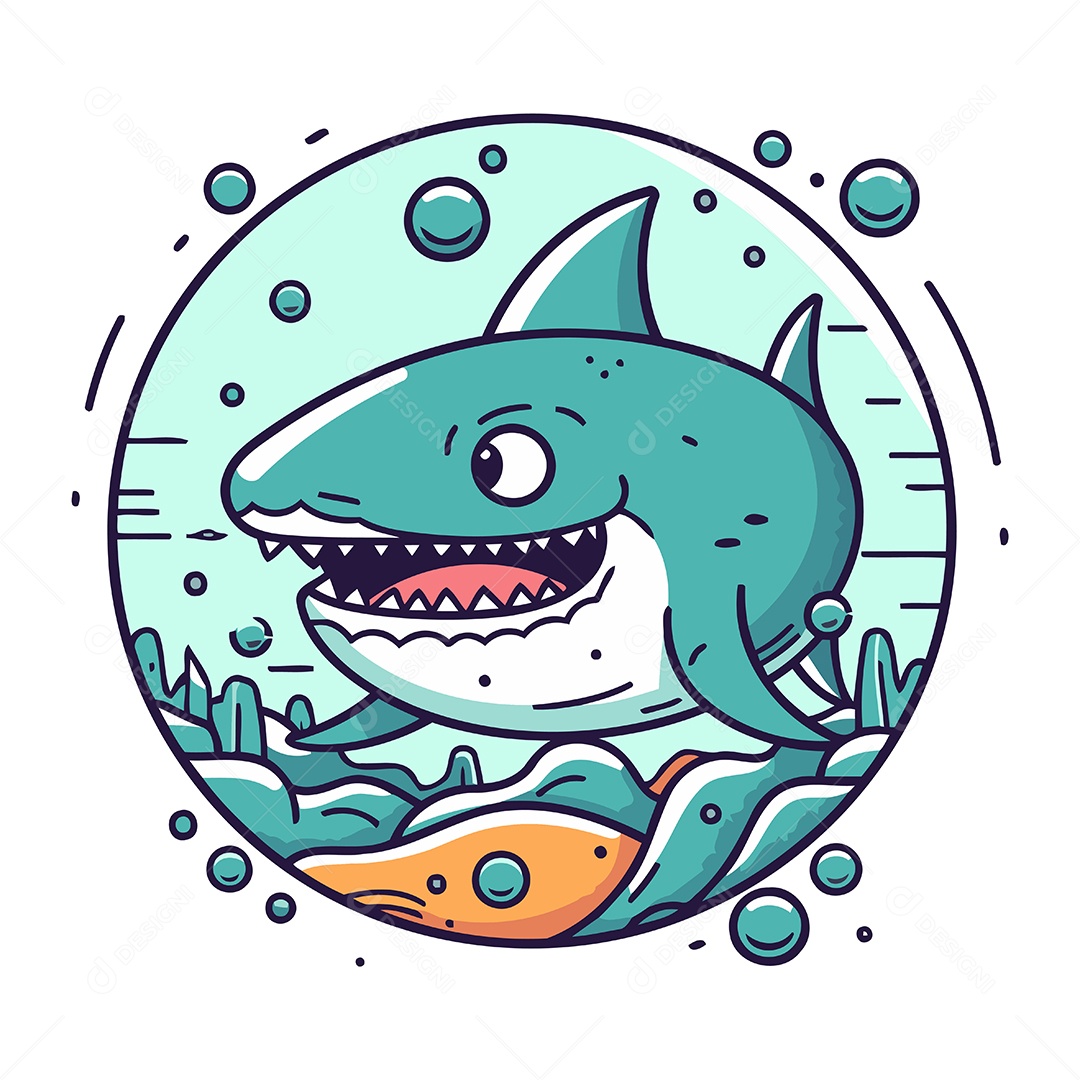 Tubarão de Desenho Animado Ilustração Vetor EPS
