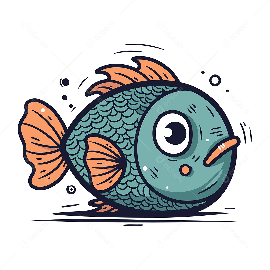 Peixe Fofo de Desenho Animado Ilustração Vetor EPS
