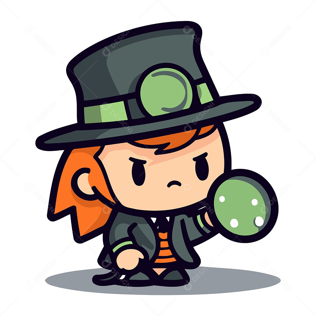 Menina Usando Chapéu de Bruxa com Lupa Ilustração Vetor EPS