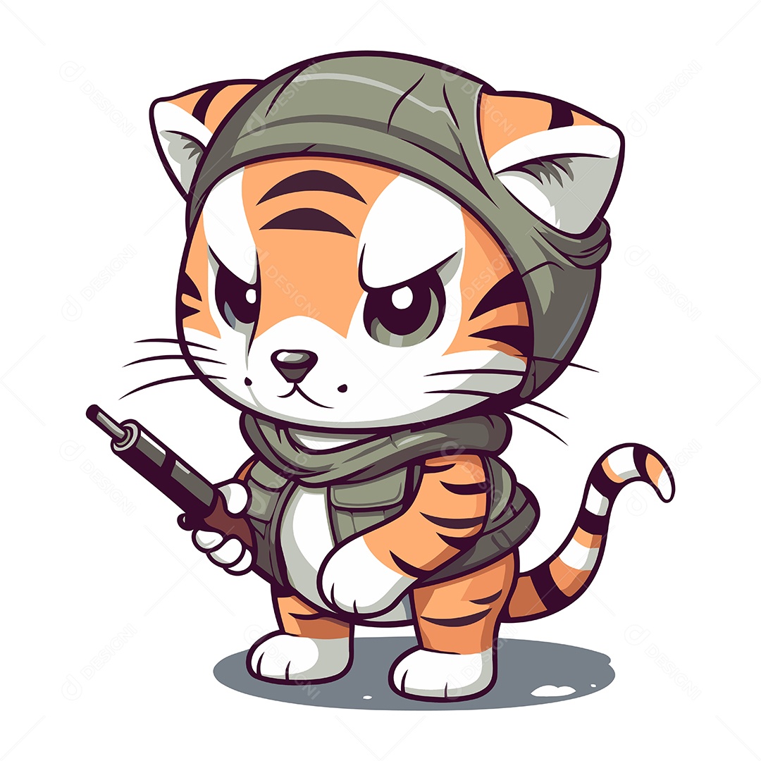 Tigre em Uniforme Militar com Arma Ilustração Vetor EPS