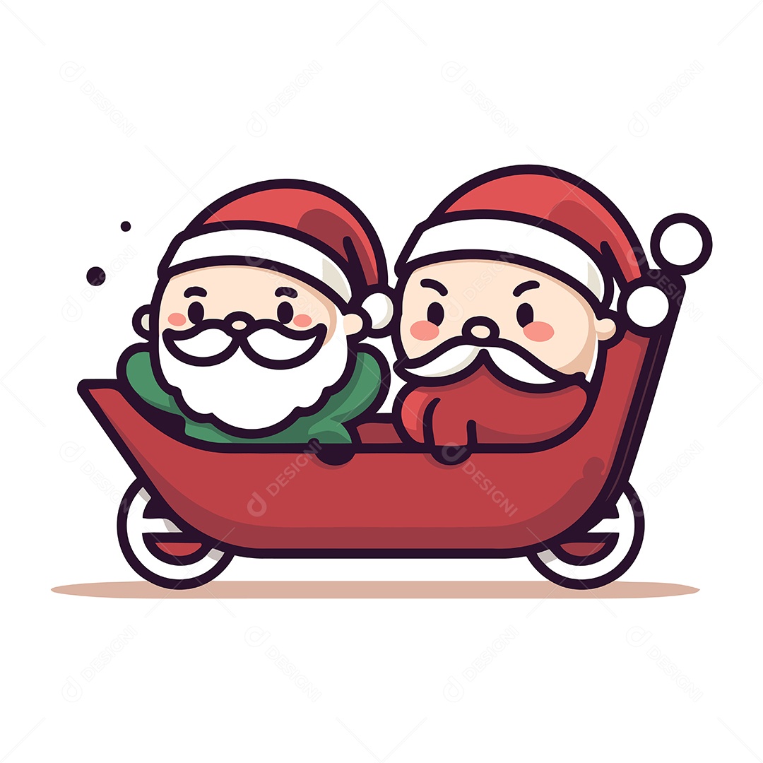 Papai Noel e Elfo no Carrinho Ilustração Vetor EPS