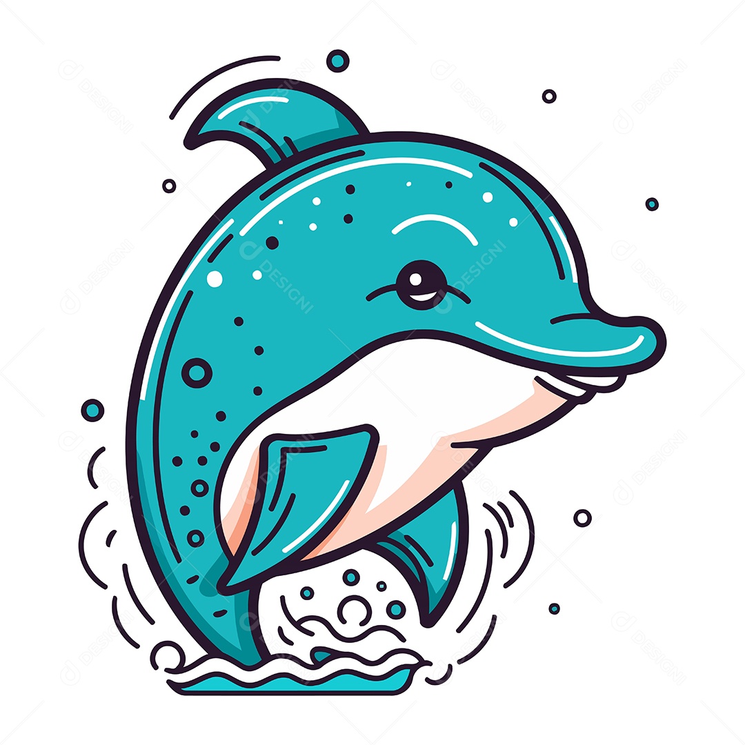 Golfinho Fofo de Desenho Animado Ilustração Vetor EPS