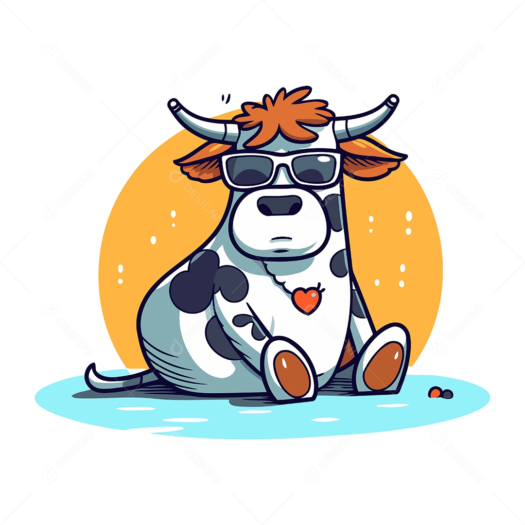 Vaca Fofa de Desenho Animado Ilustração Vetor EPS