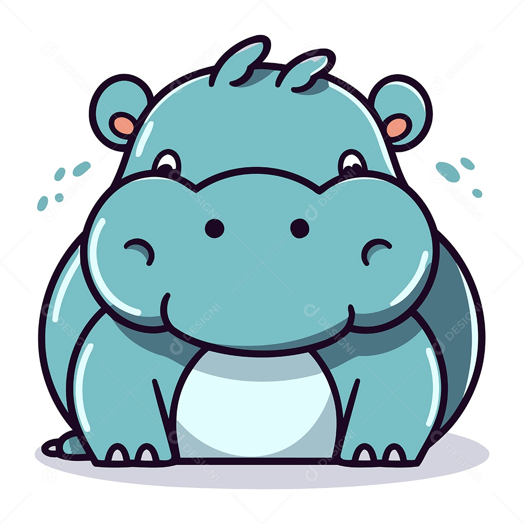 Hipopótamo Fofo de Desenho Animado Ilustração Vetor EPS