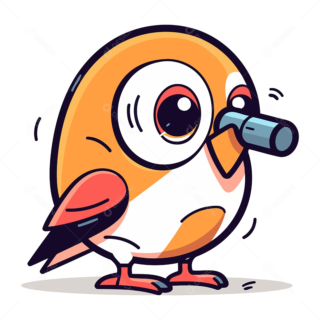 Pássaro Fofo com Binóculos Ilustração Vetor EPS